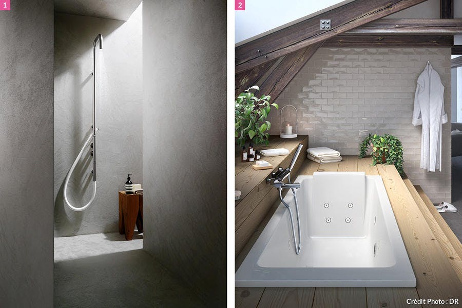 des salles de bains contemporaines avec douche et baignoire à fleur de sol