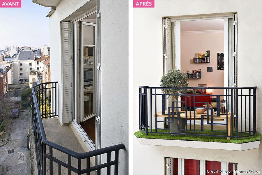 Transformation d'un balcon en béton en jardin miniature.