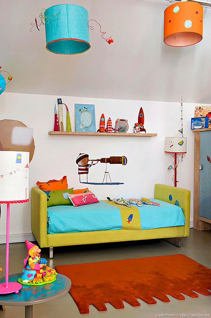 Appartement Lisbonne, chambre enfant vert et bleu