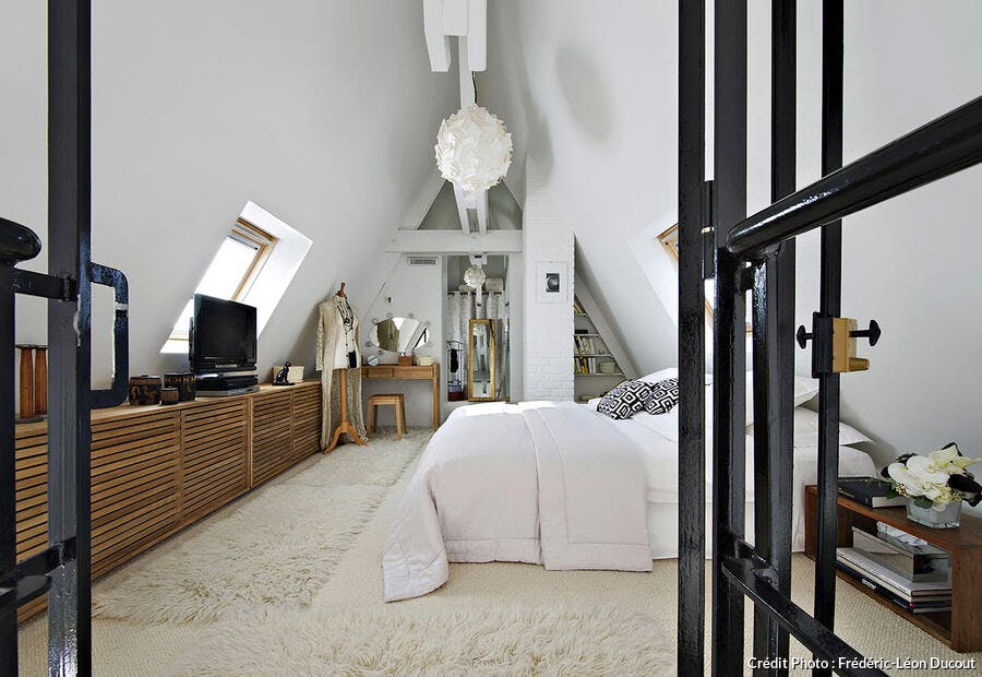 Loft Paris noir et blanc chambre