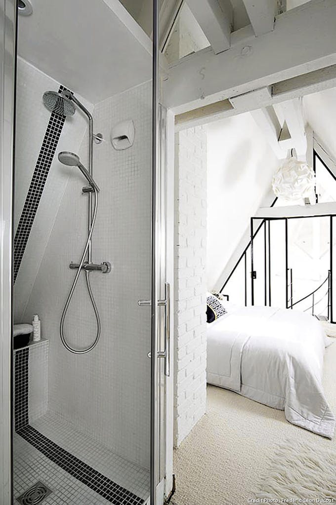 Loft Paris noir et blanc salle de douche