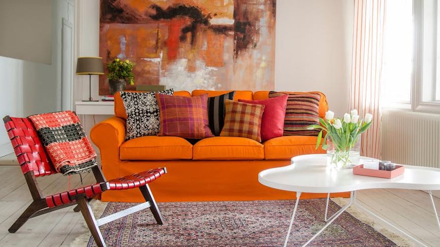salon avec canapé orange