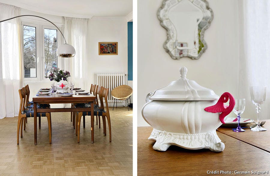 maison Rennes style vintage, graphique et colorée, salle à manger