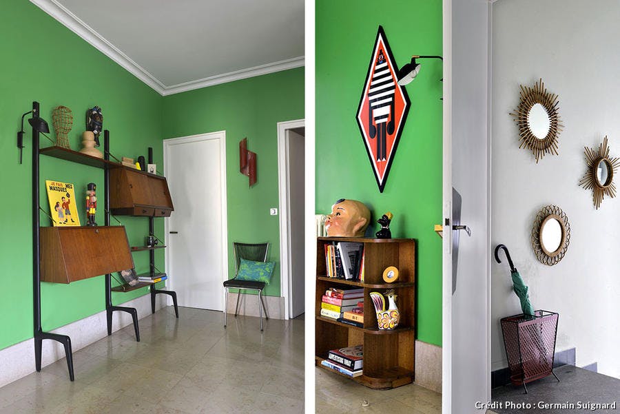 maison Rennes style vintage, graphique et colorée, entrée vert chlorophylle