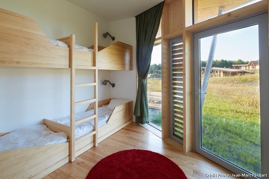 chambre familiale avec lits superposés, écolodge Les Echasses