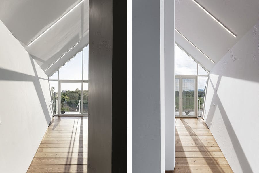 deux vues d'un salon contemporain avec une façade vitrée
