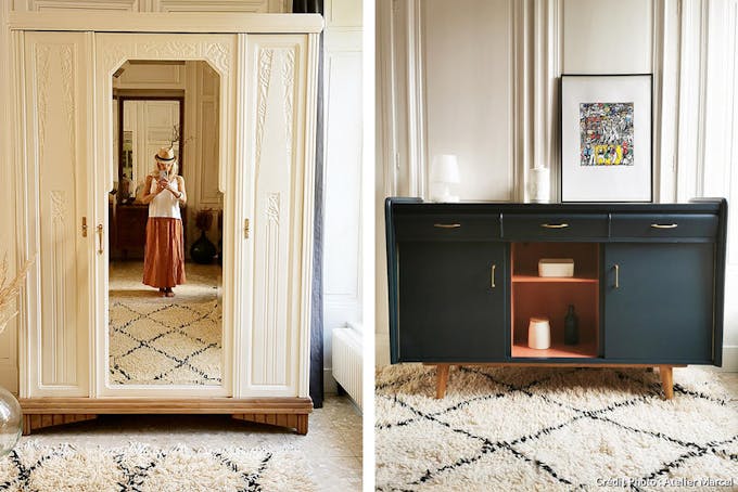 Karine de l'Atelier Marcel, une armoire et une enfilade vintage relookés