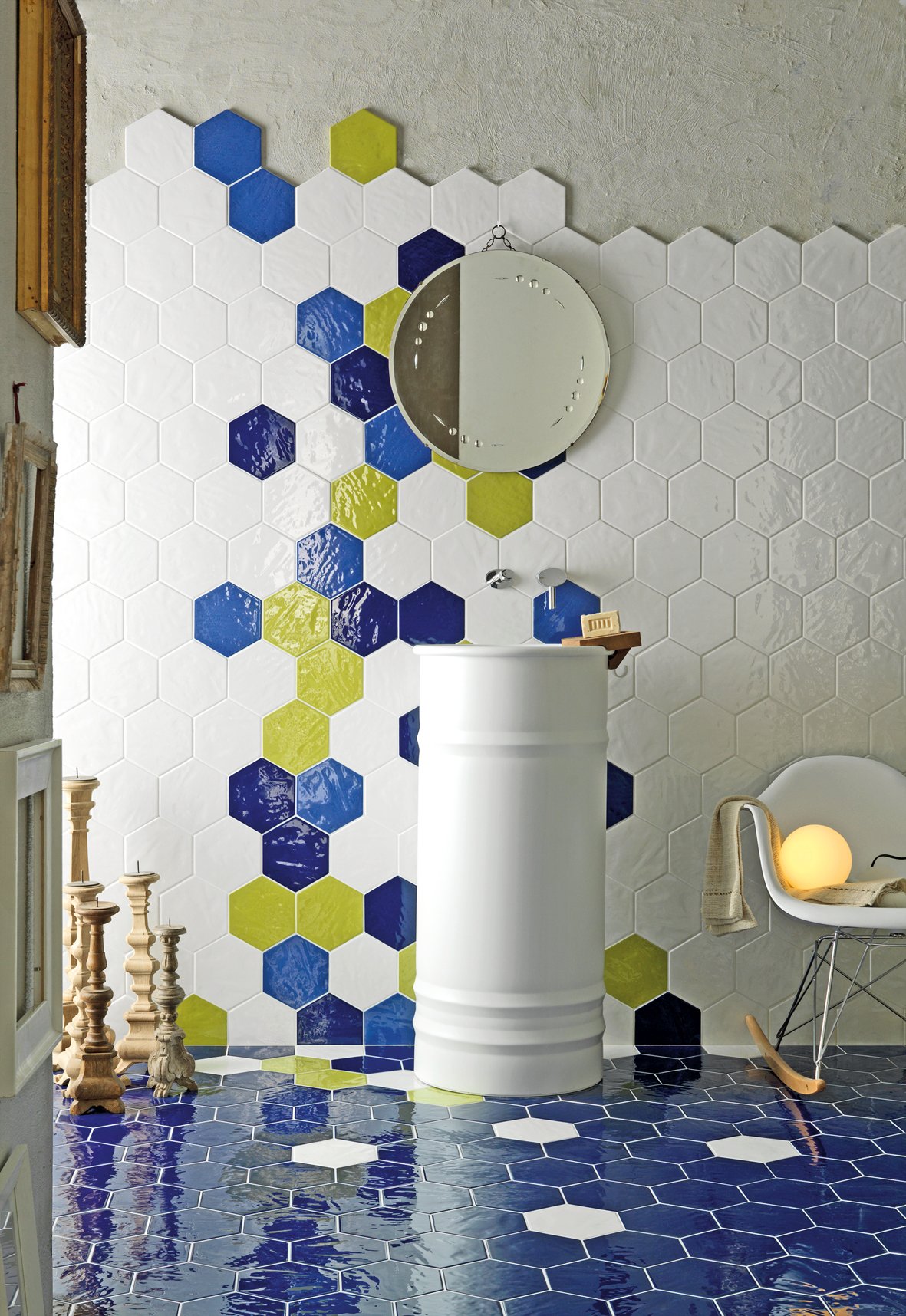 Mosaïque Céramique Hexagonale Blanc Mat - Plaque 26x30 Cm, épaisseur 5mm - Pour Salle De Bain, Cuisine, Crédence Murale