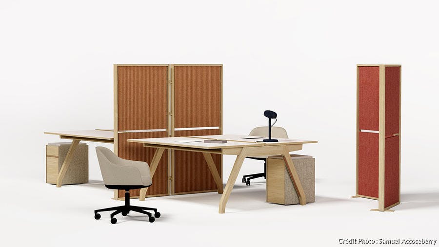Tables de bureau et paravents acoustiques en matériaux upcyclés