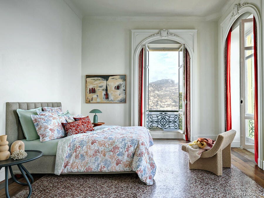 Parure de lit imprimé corail et turquoise