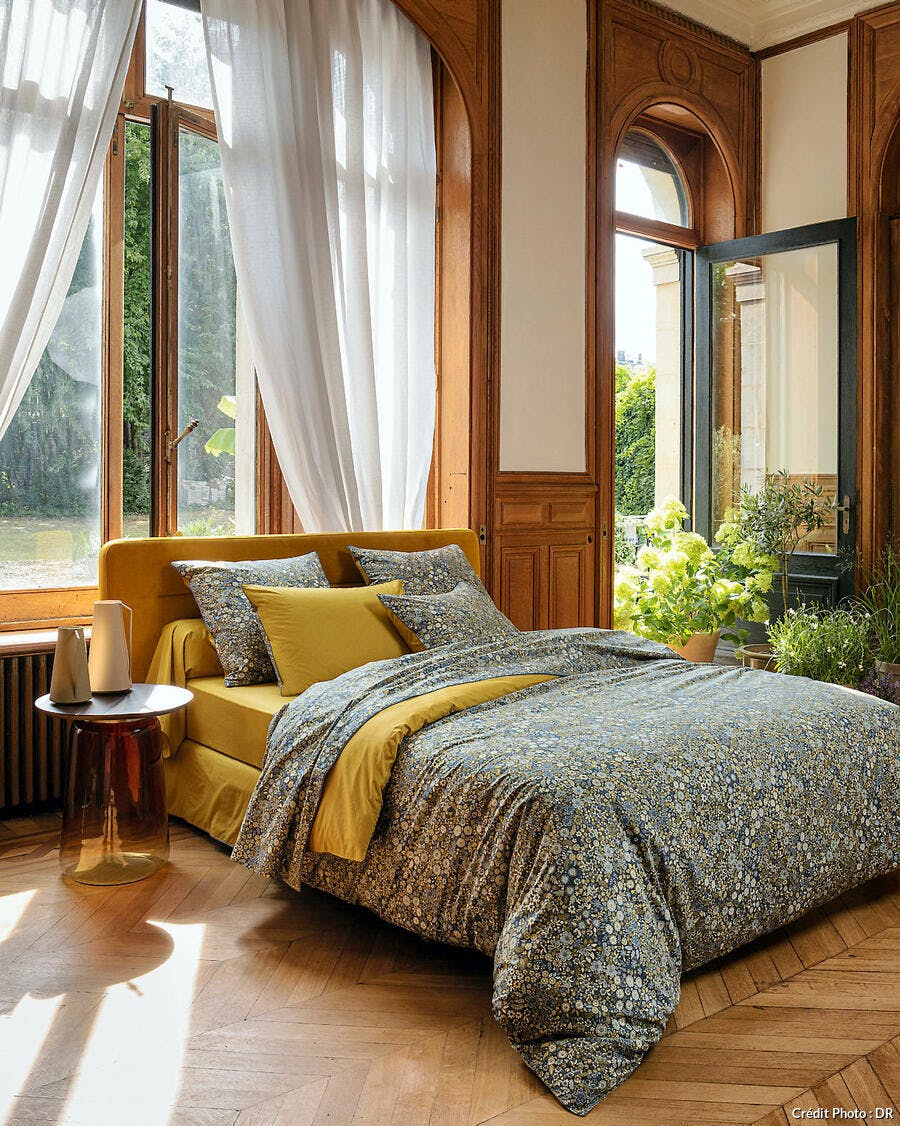 Parure de lit ocre et vert