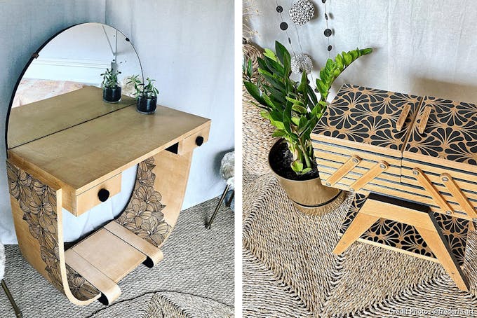deux meubles vintage en bois clair customisés