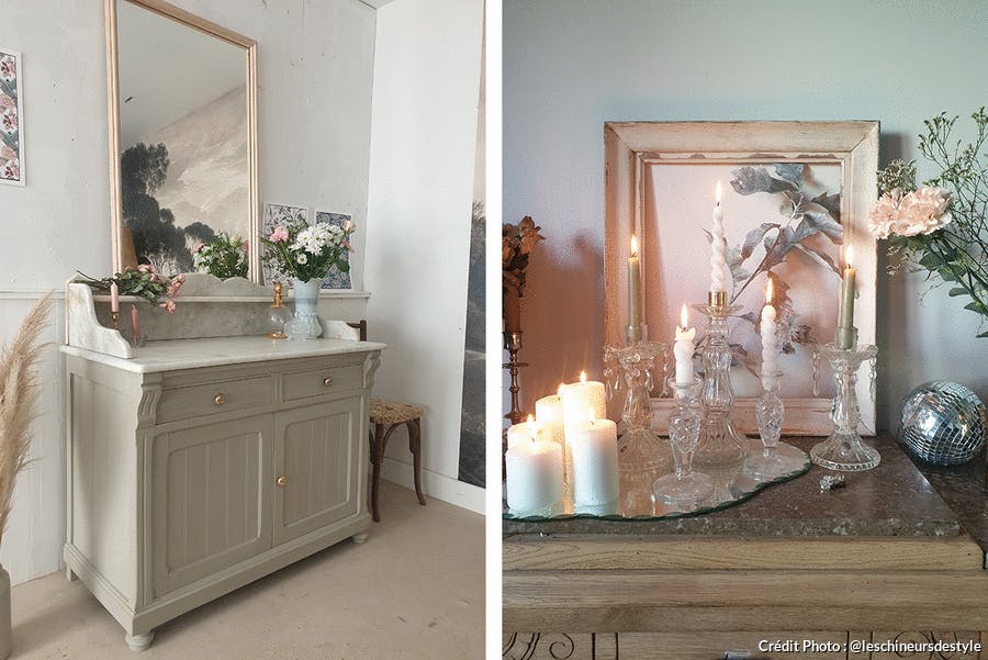 des meubles vintage relookés avec une couche de peinture beige