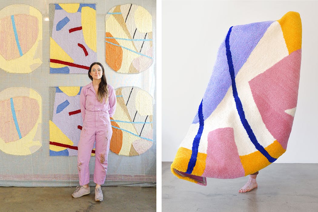 La créatrice de tapis tuftés Macarena Luzi et une de ses créations