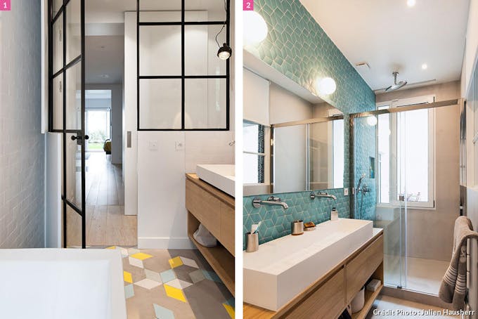 deux salles de bains colorées et modernes