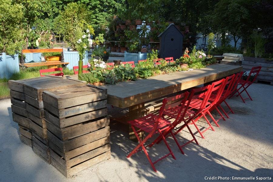 table de jardin bordée de légumes