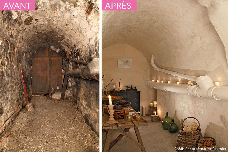 La cave avant et après la pause de la chaux