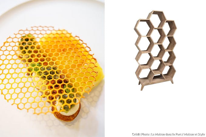 Alvéoles de cire d'abeille, turbot céleri par Charles Coulombeau La Maison dans le Parc /étagère en bois de manguier alvéoles Maison et Styles 