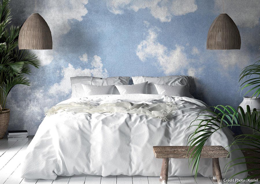 papier peint panoramique ciel bleu et nuages blancs