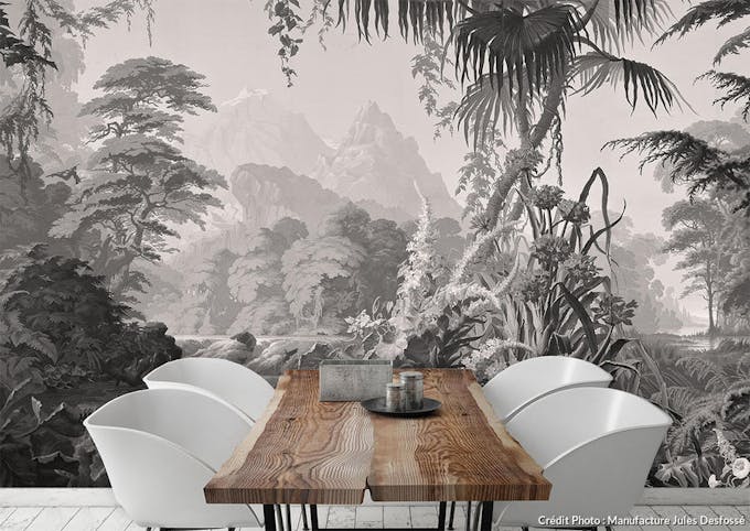 papier peint panoramique jungle noir et blanc