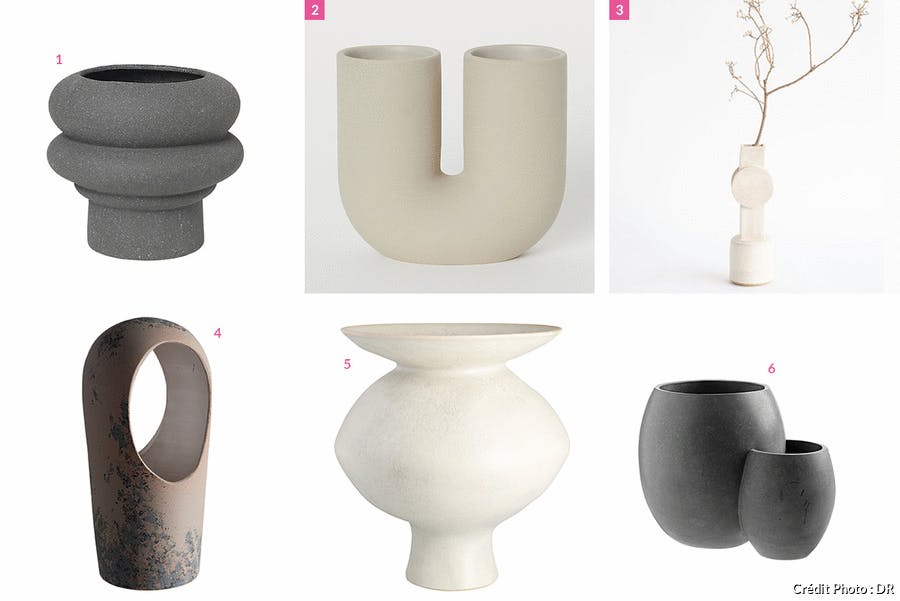 sélection de vases d'inspiration brutaliste