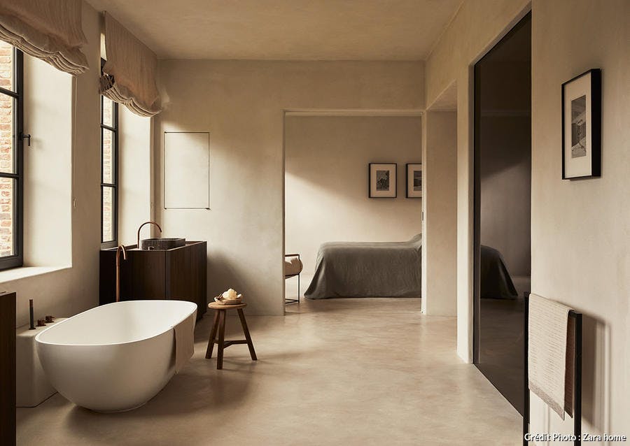 salle de bains minimaliste blanc taupe beige