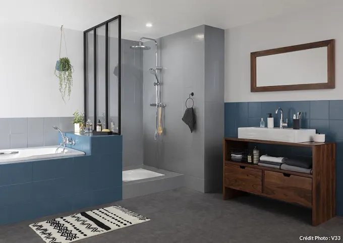 Salle De Bain Bleu Et Grise