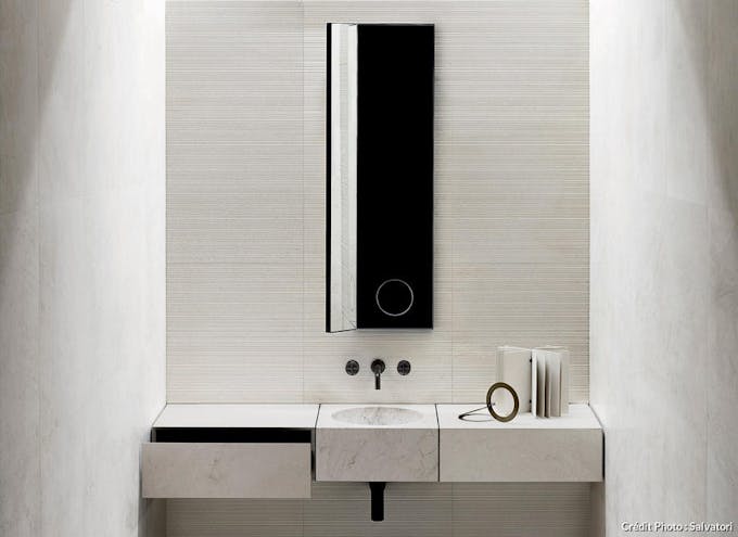 Meuble de salle de bains en marbre de carrare blanc