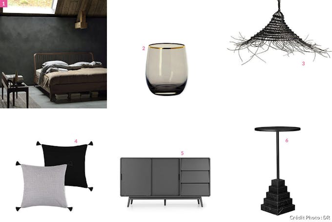 sélection d'accessoires et des meubles de couleur noire