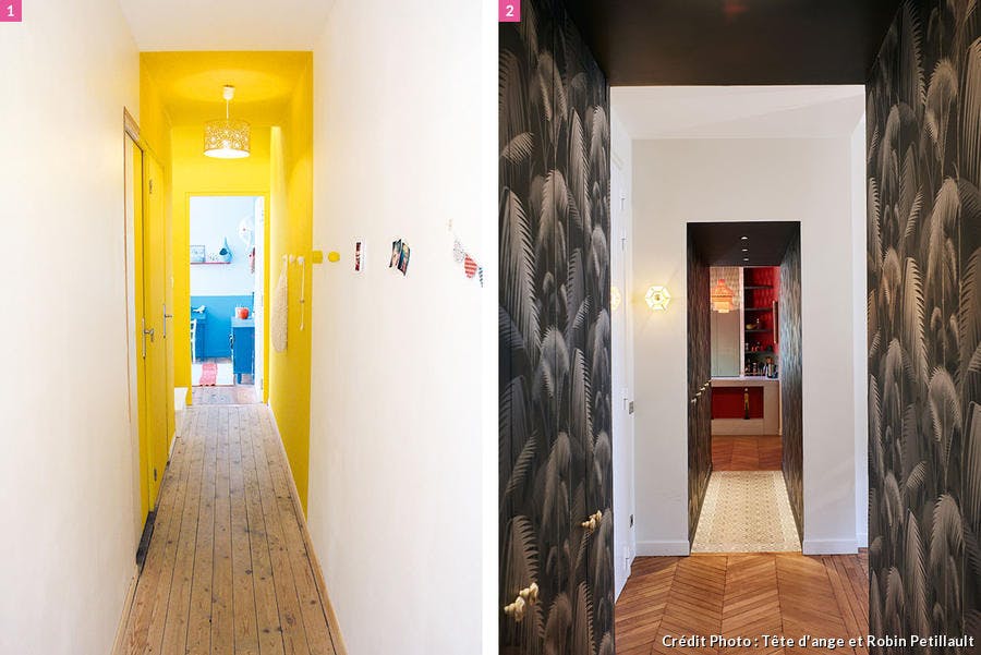 Des couloirs qui jouent sur les perspectives avec des aplats de couleur ou du papier peint