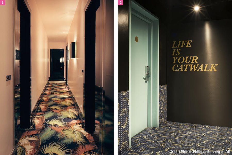 Des couloirs avec une moquette graphique et art
