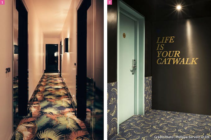 Des couloirs avec une moquette graphique et art