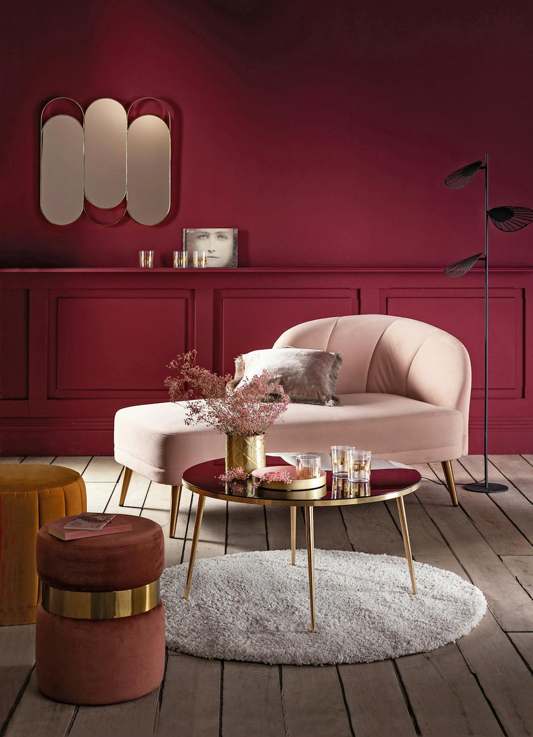 méridienne rose pâle dans un salon