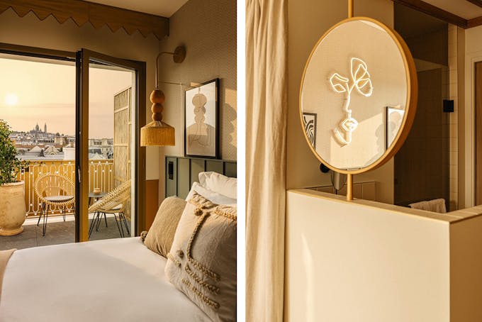 la chambre d'un hôtel parisien bohème avec vue sur le sacré coeur